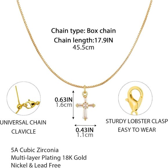 ⚡14K Gold Plated Cross Pendant Necklace for Women Elegant Copper Chain Gift - Picture 2 of 8